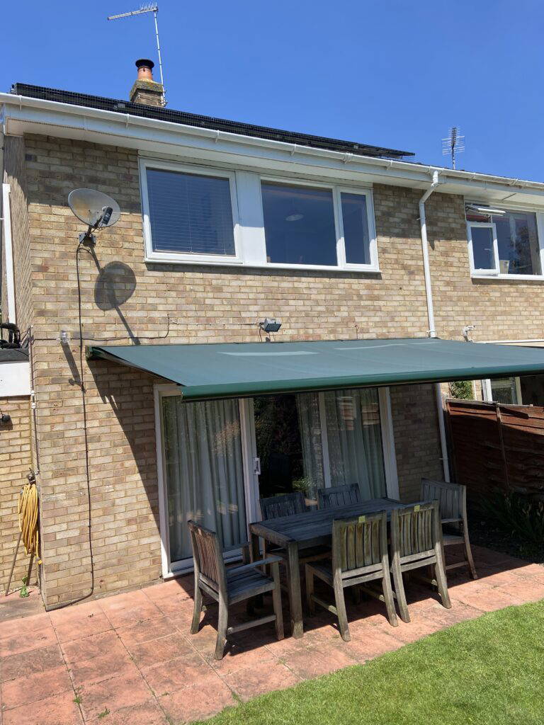Side view of retractable awning in Foxton